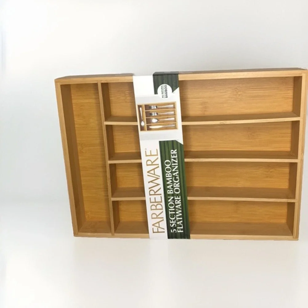 Farberware 5‎ Section Bamboo Flatware Drawer Organizer Tray 14